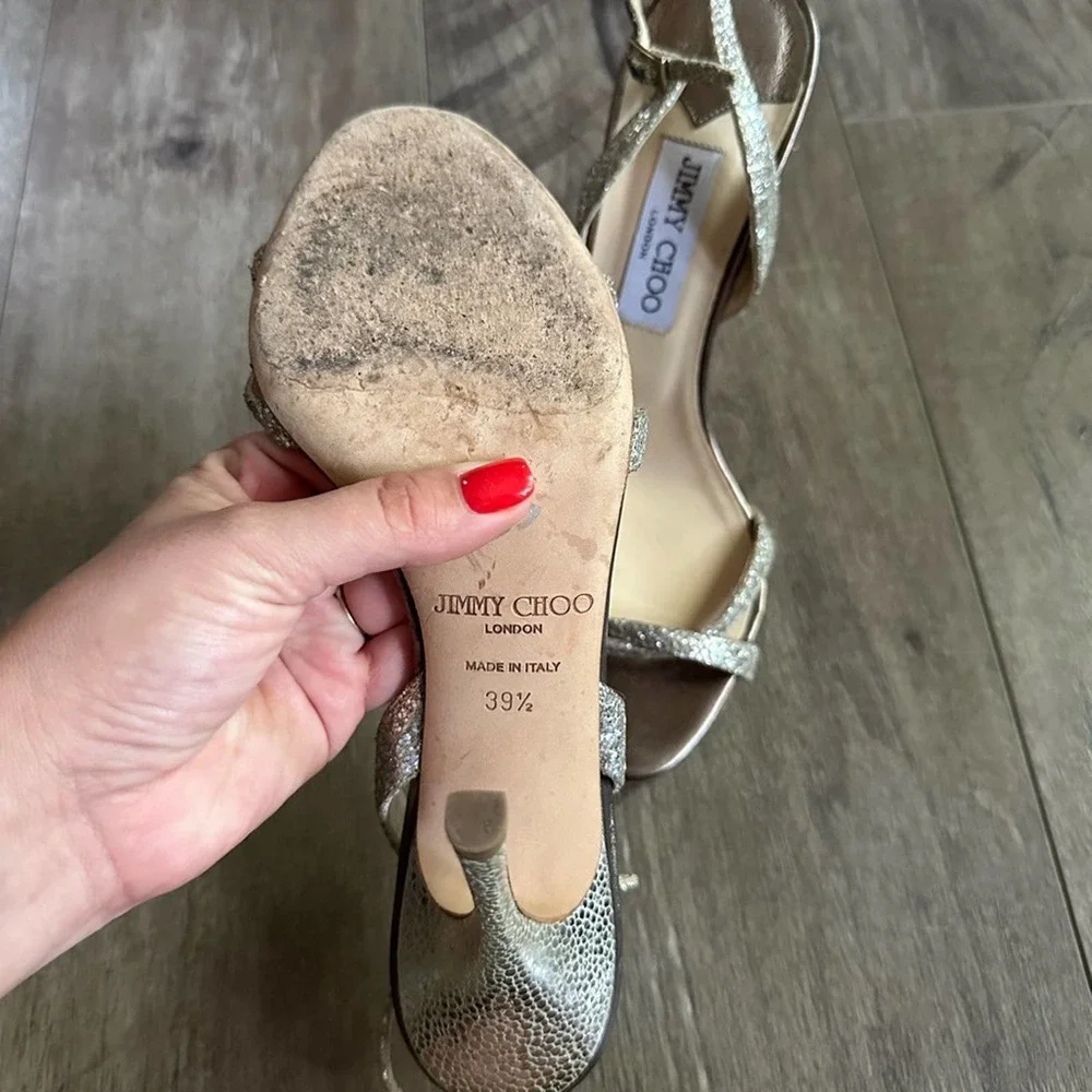 Jimmy Choo India Metallic Gold Heels EU 39 1/2 NWOB